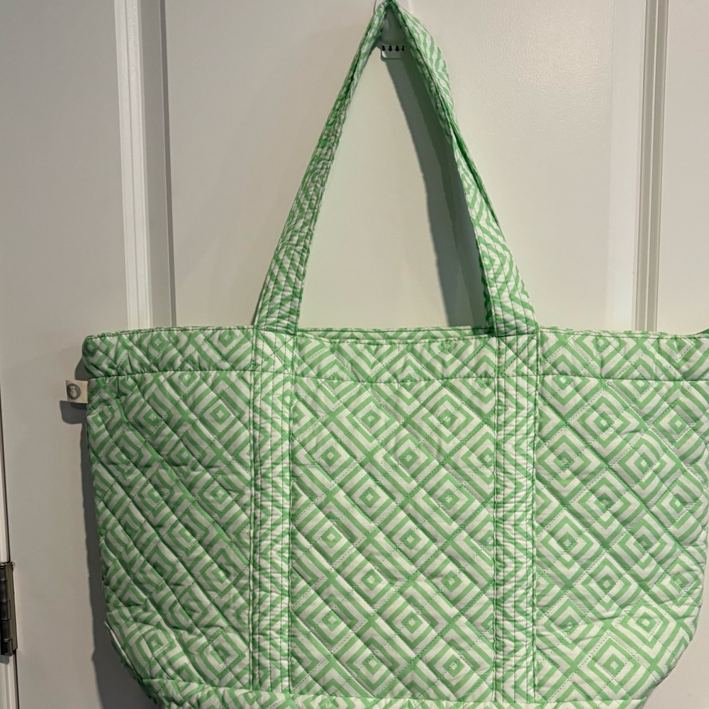 NWT-Quilted Koala large geometric shape quilted double strap tote, green or pink - Picture 5 of 15